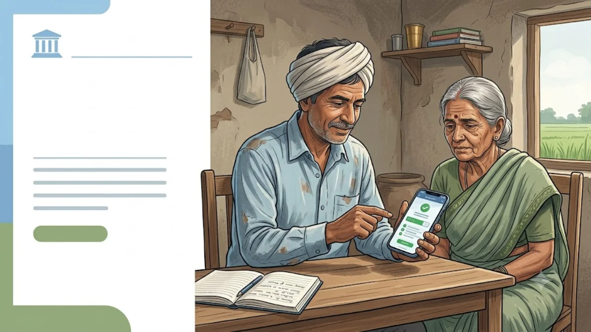 Farmer checking PM-KISAN payment status on a mobile phone
