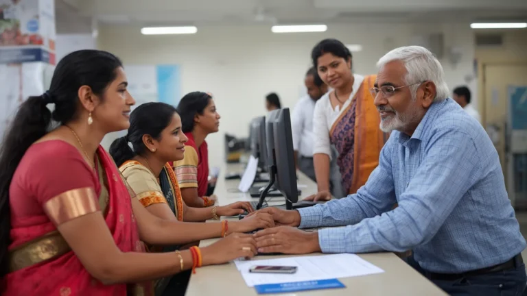 Family completing Ayushman Bharat verification at a Common Service Centre after their state’s rollout