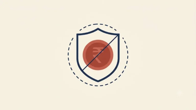 Illustration of a shield with a crossed-out coin, representing that government scheme applications are free and payment requests are a scam