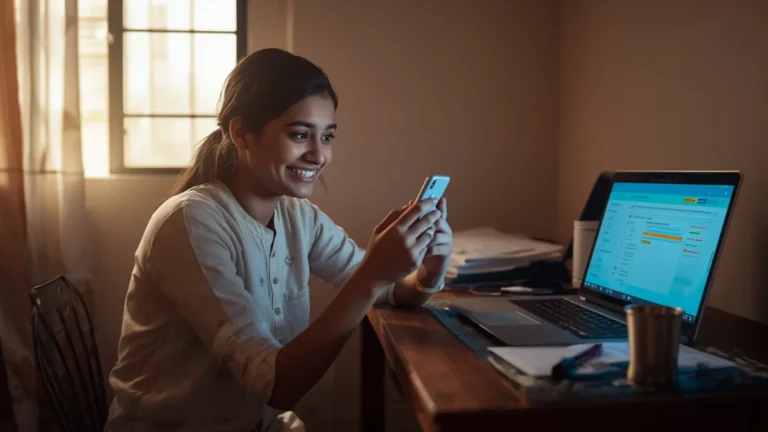 Indian student completing Aadhaar-based One Time Registration for multiple government scholarships at home