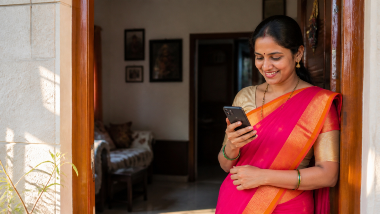 Maharashtra woman receiving Ladki Bahin monthly payment on her phone