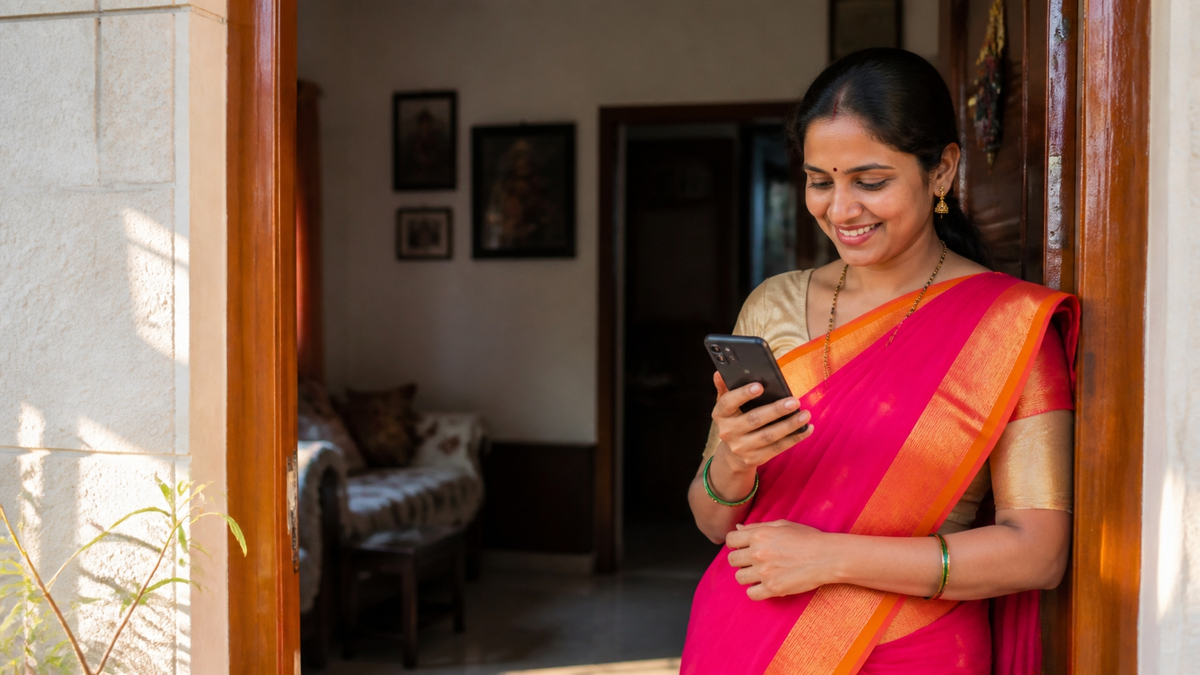 Maharashtra woman receiving Ladki Bahin monthly payment on her phone