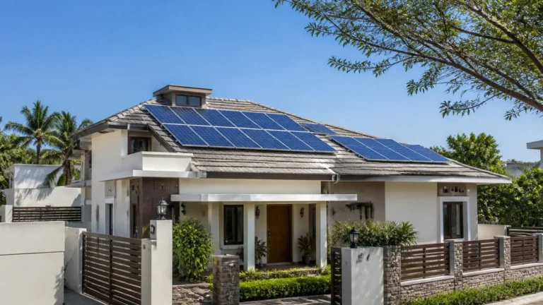 Indian home with rooftop solar panels under PM Surya Ghar Muft Bijli Yojana